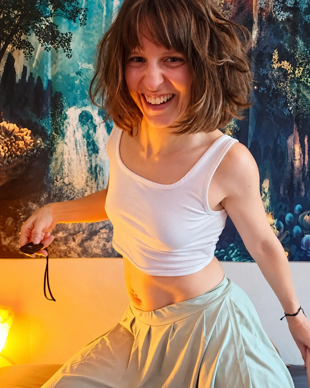 Lisa Björling dancing in her treatment room in central Uppsala, near Stockholm